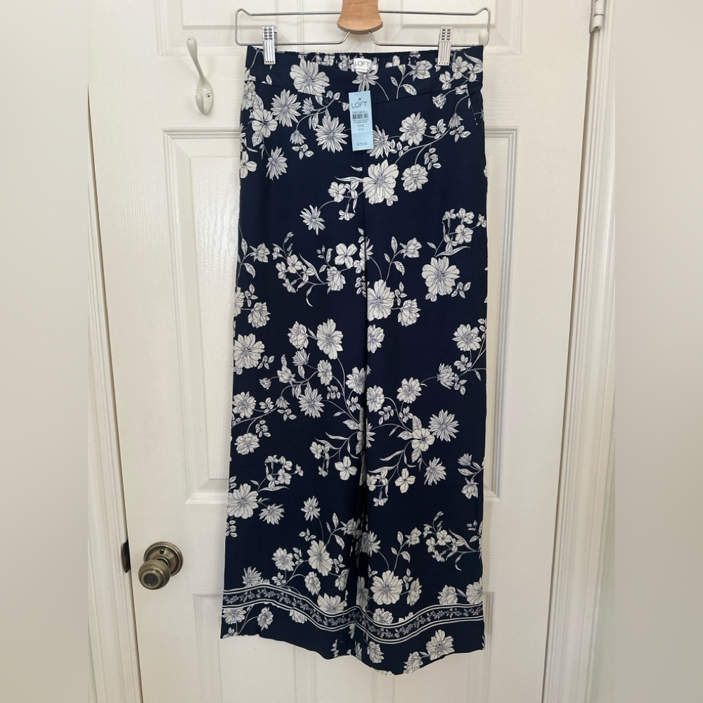 LOFT Navy and White Floral Pants